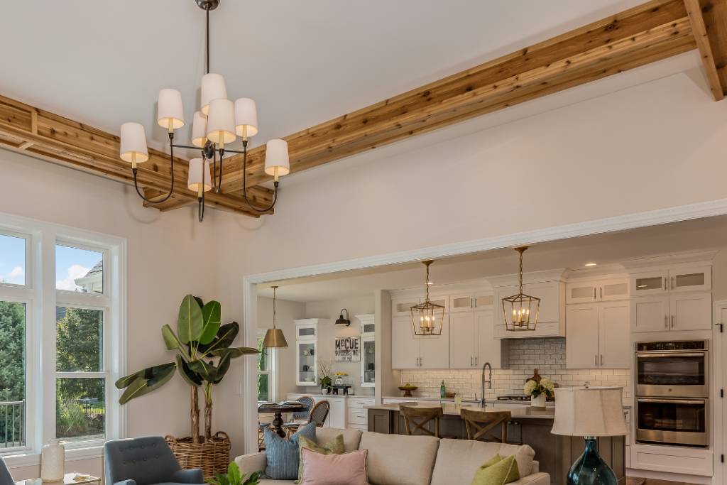 Simple Wood Ceiling Design simple wood ceiling design with view of living room and kitchen