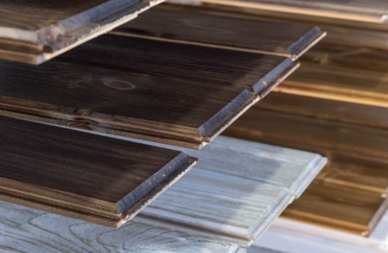 drying rack of stained and sealed wood panels