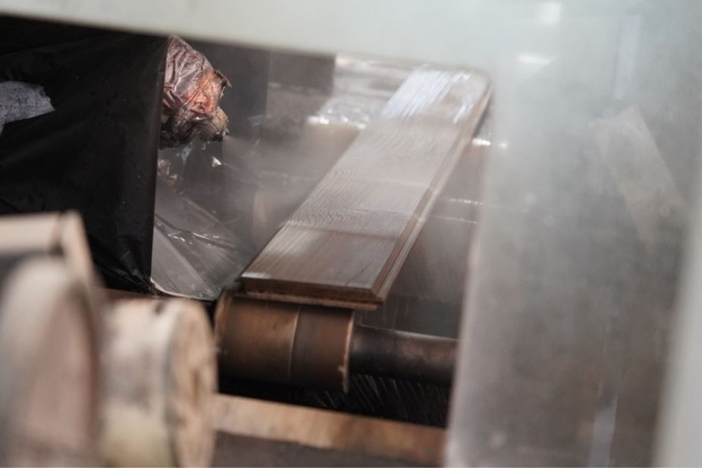 staining machine in wood panel warehouse