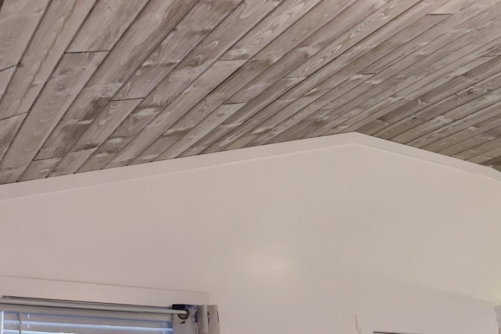 close up view of wood planks used for a ceiling