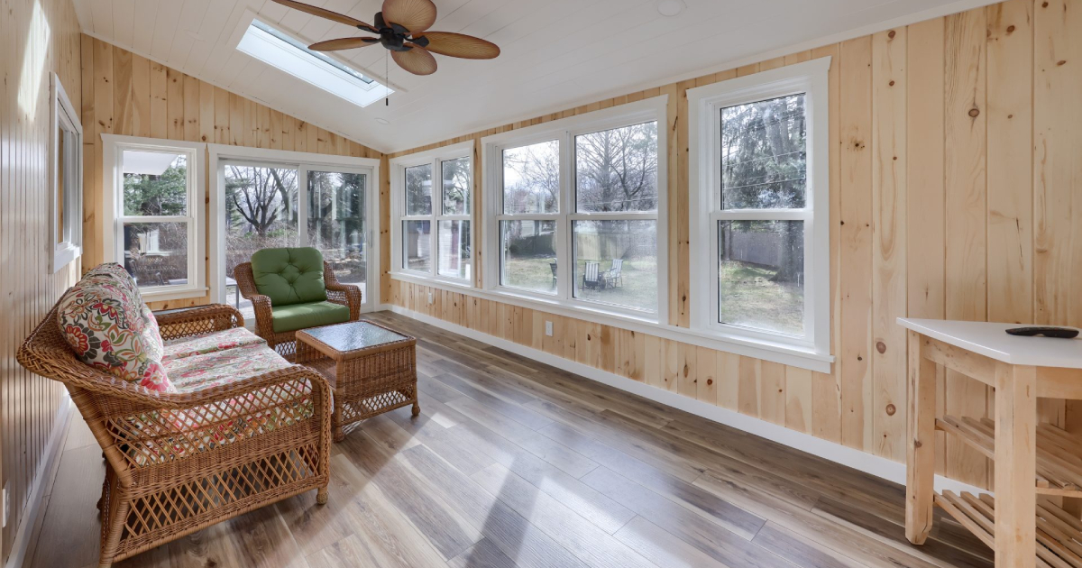 natural pine wall panels for sunroom walls