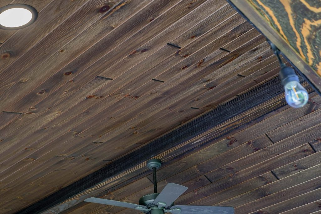 shiplap or tongue and groove planks rustic ceiling
