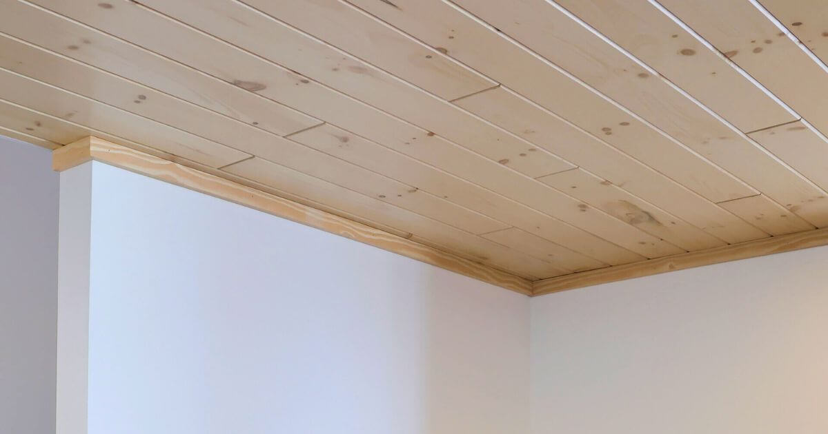 modern, clean wood plank ceiling in kitchen tongue and groove