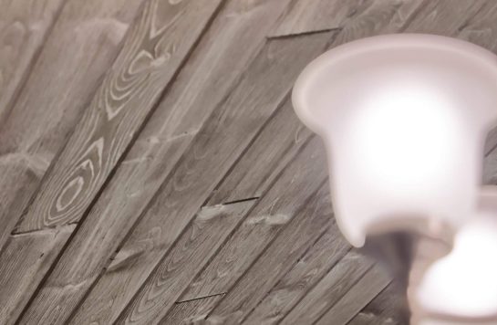 whitewashed vintage brown wood ceiling planks with chandelier lighting fixture