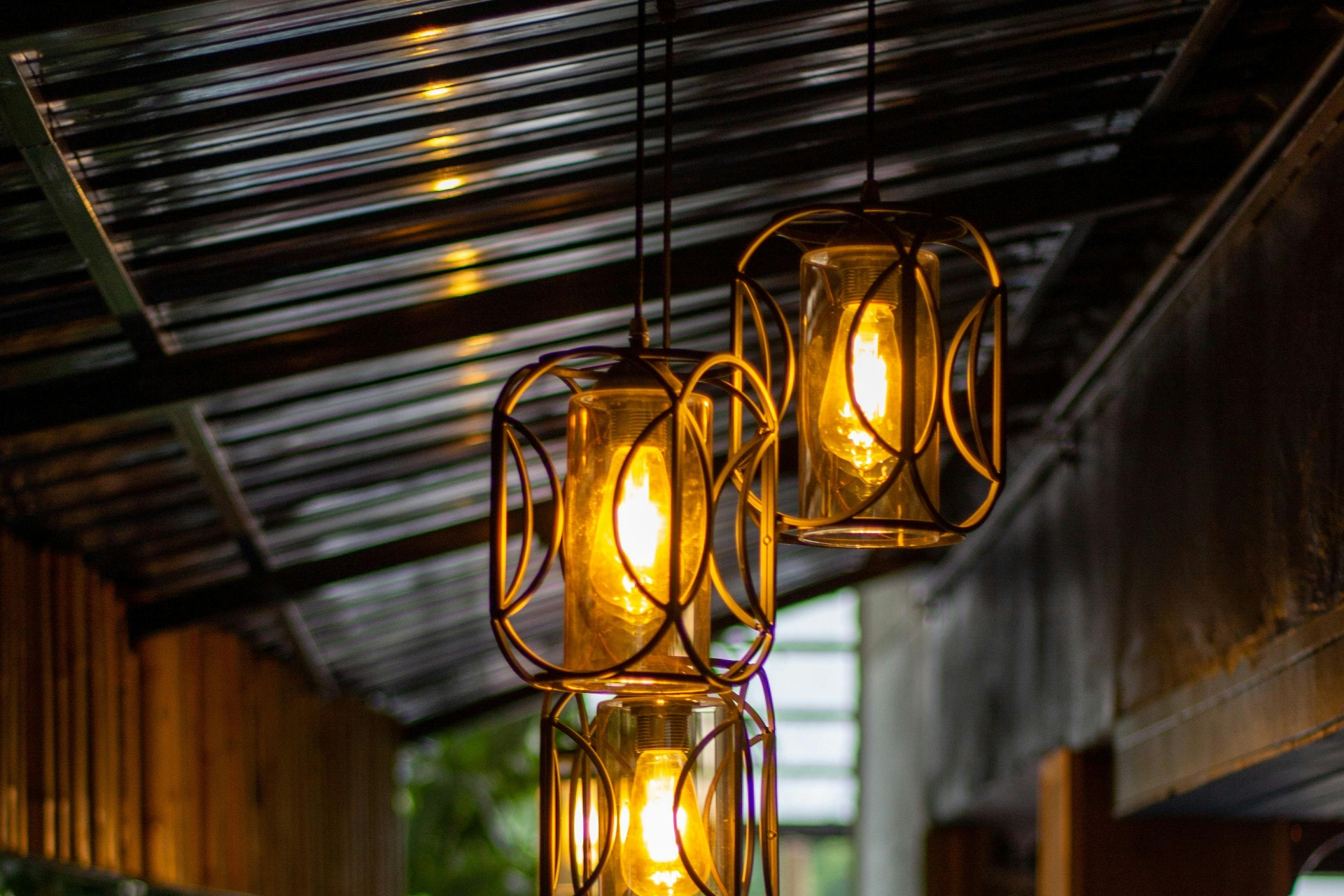 metal porch ceiling materials with hanging artistic lanterns