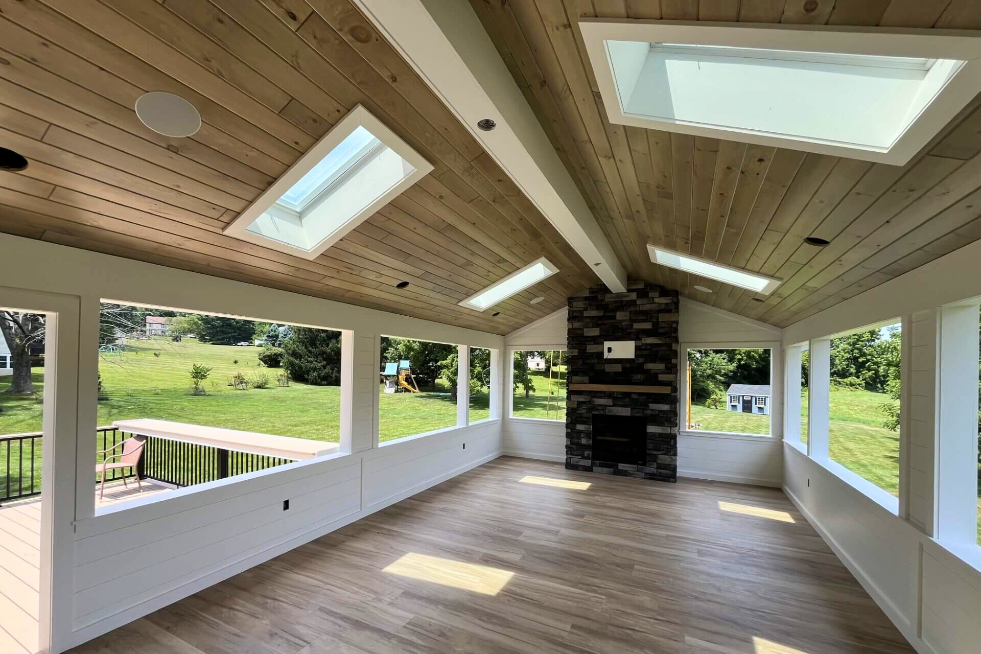 wood porch ceiling materials on an open four seasons room